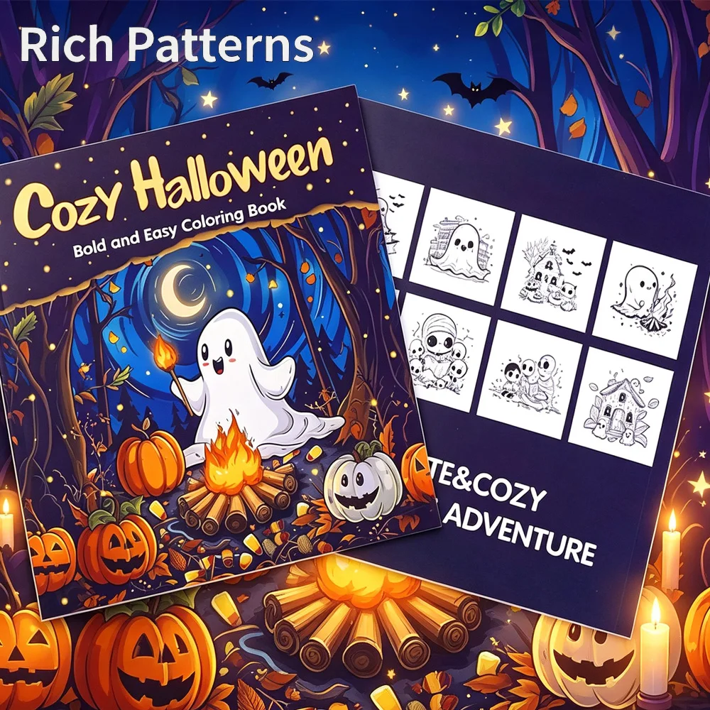 Cozy Halloween & Scary Little Cutie Coloring Book For Adults and Teens Stress Relief Creative Fun Activity Book Gift