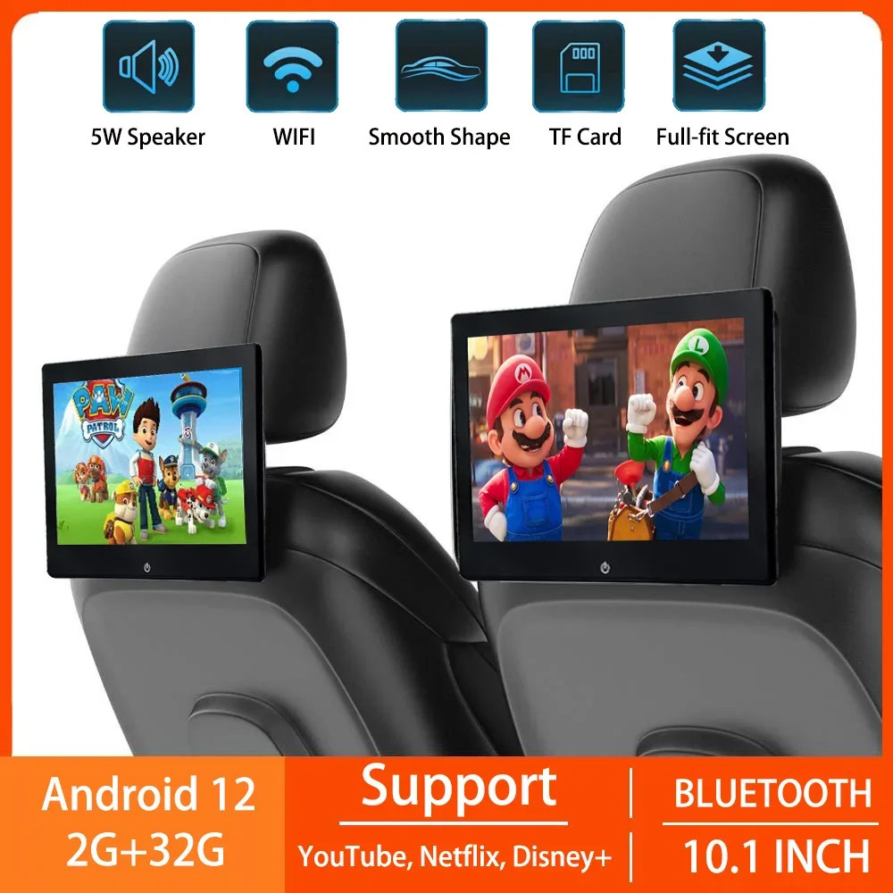 

Headrest Monitor 10.1" IPS Display Android Tablet Touch Screen For Car Rear Seat Player Youtube Online Video Music FM Bluetooth