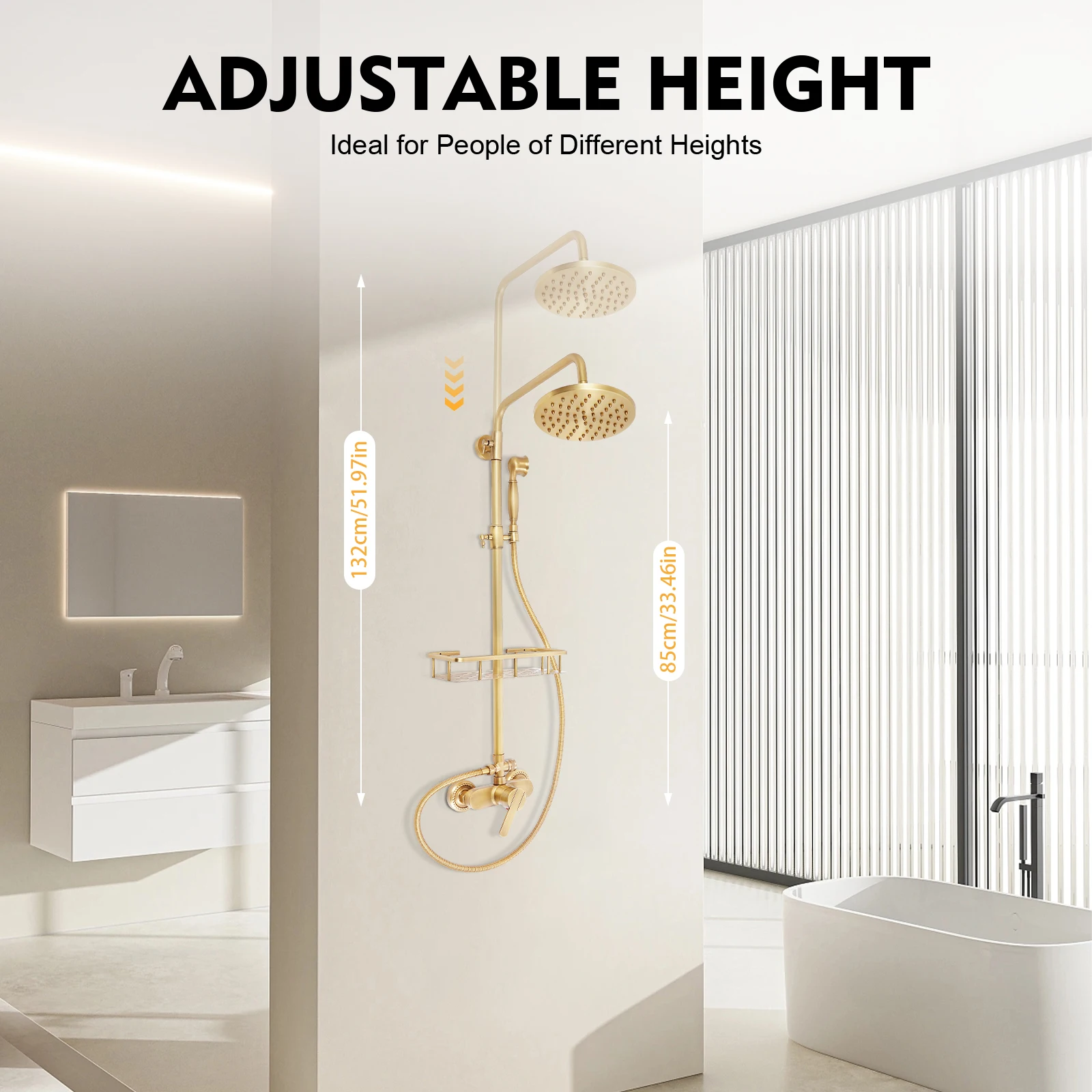 Badezimmer-Duscharmatur-Set Regenduschsystem mit Ablage für Zuhause und Hotel, 2 Wasserauslassmodi, Höhenverstellbar – Detail 6