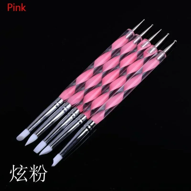 5pcs Manicure Pen Stainless Steel Two Head Polymer Clay Tool Silicone Pen Sculpture Tools Dotting Pen Pottery Tool