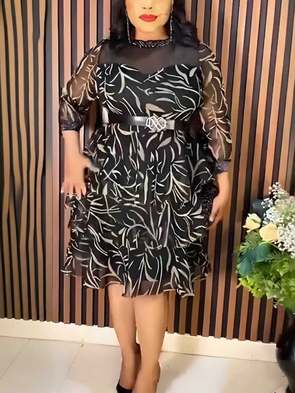 

Elegant African Dresses for Women Plus Size Chiffon Evening Party Dress Dashiki Ankara Turkey Outfit Robe Short Ruffled Dress