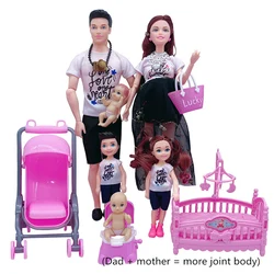 Fashion Cute Family Dolls Set Pregnant Mom Doll Have a Baby in Her Tummy 6 People With Accessories Educational Toys for Kids