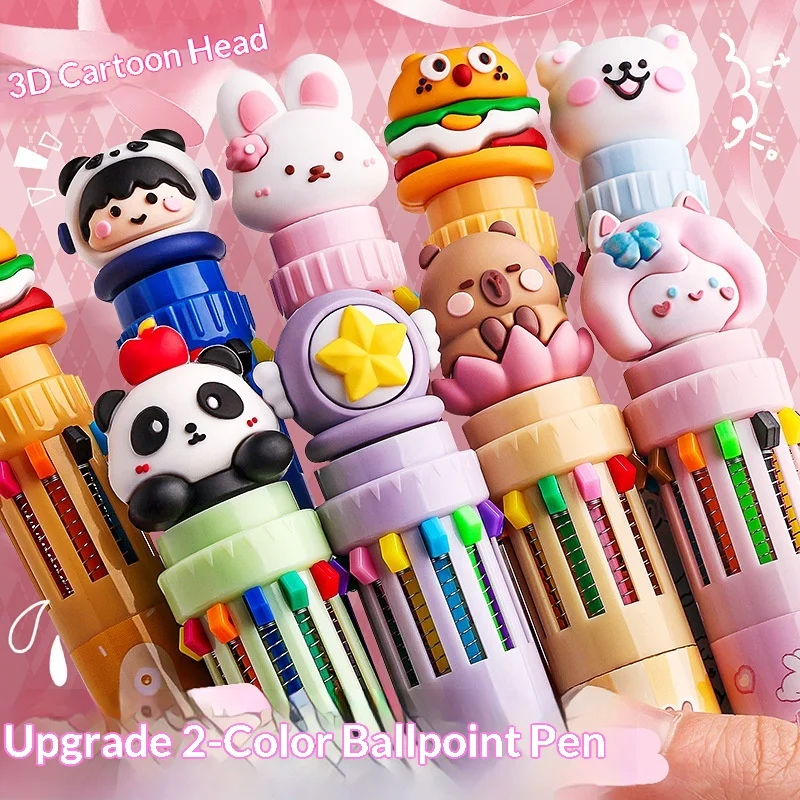 

10/12 Colors Cute Cartoon Ballpoint Pen Kawaii Capybara Multi-Color Writing Supplies Notes Paintings Hand-Held Pens Student Gift