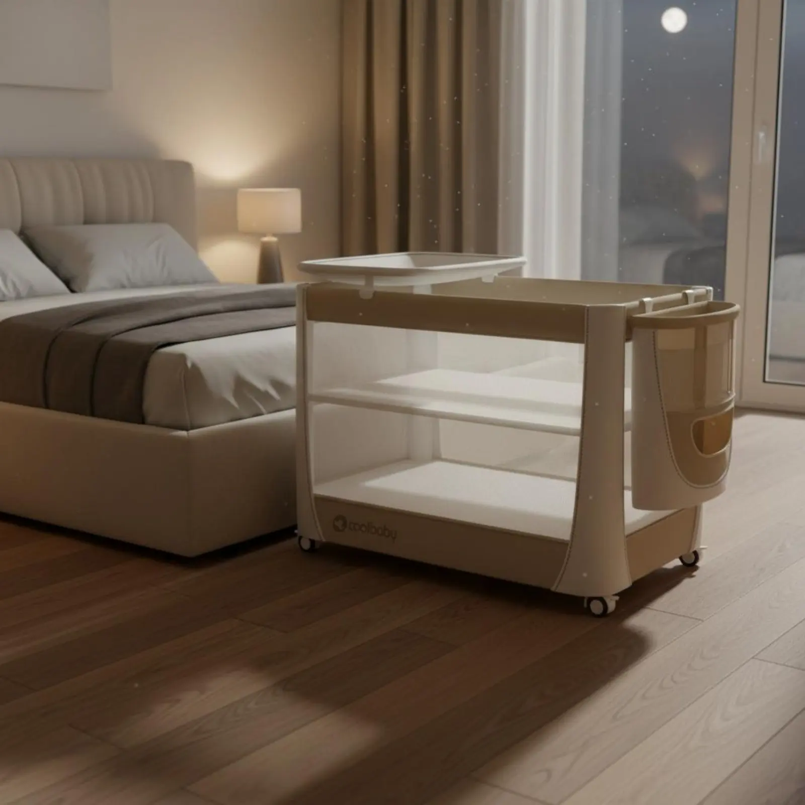 Crib Changing Table Multifunction Folding Baby Bed Baby Bassinet Playpen Mobile Bedside Crib 4 in 1 for Infants, Bedroom, Travel