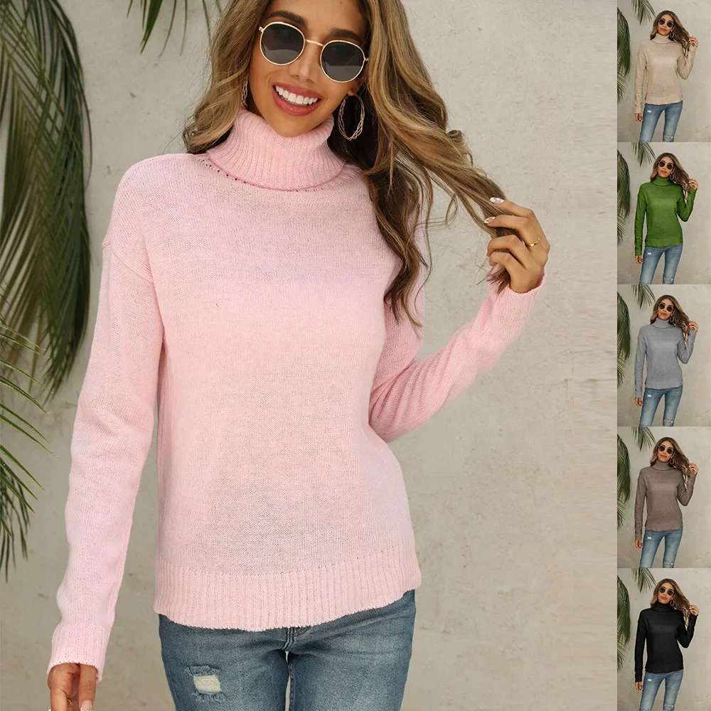 

High Collar Sweater Women's Solid Temperament Commuter Long Sleeve Knitted Sweater 2023 Autumn/Winter Women's Pullovers