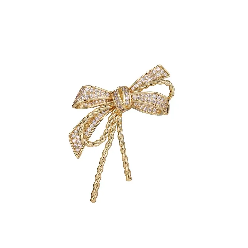 Gold Color Rhinestone Bow Brooches For Women Bowknot Brooch High Quality Broches Gift