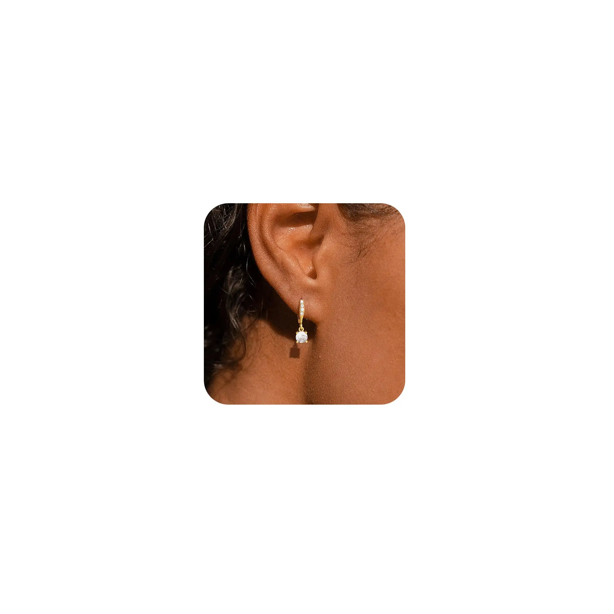 

Trendy Lightweight Huggie Hoop Earrings With Dangling Crystal Charm For Women – Simple Minimalist Drop Jewelry