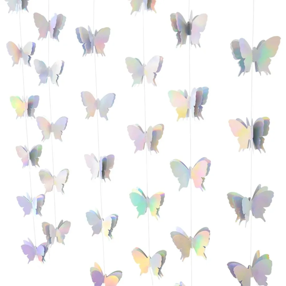 

Colorful 3D Butterfly Paper Banner DIY 2m Butterfly Hanging Garland Cartoon Party Hanging Decoration Curtain Backdrop