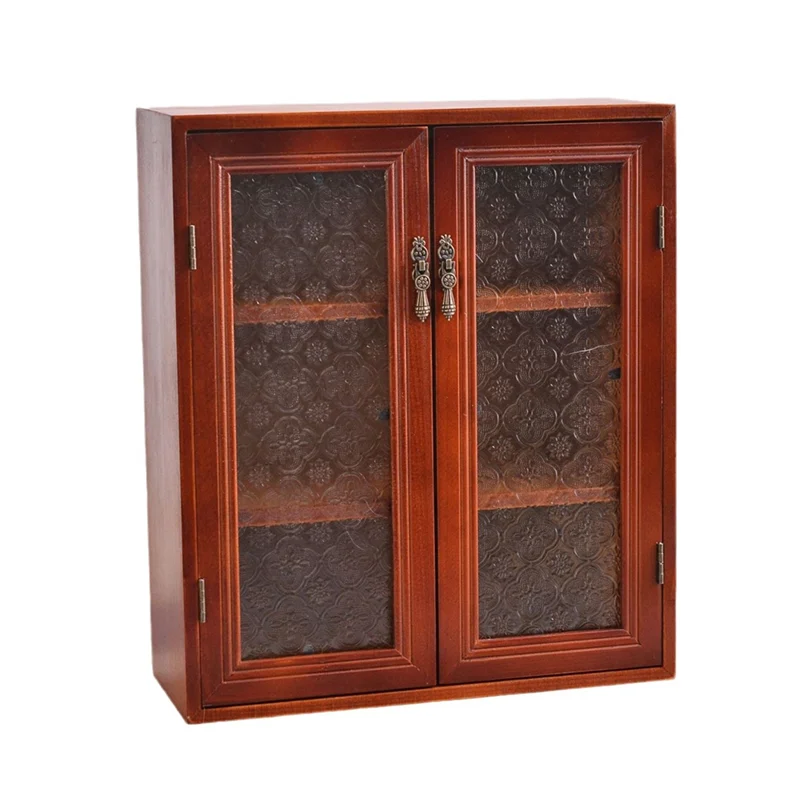 

High Quality Wooden Bedside Storage Cabinet Organizer Wall Cabinet Vintage Wooden Display Cabinet Double Door, Third Floor