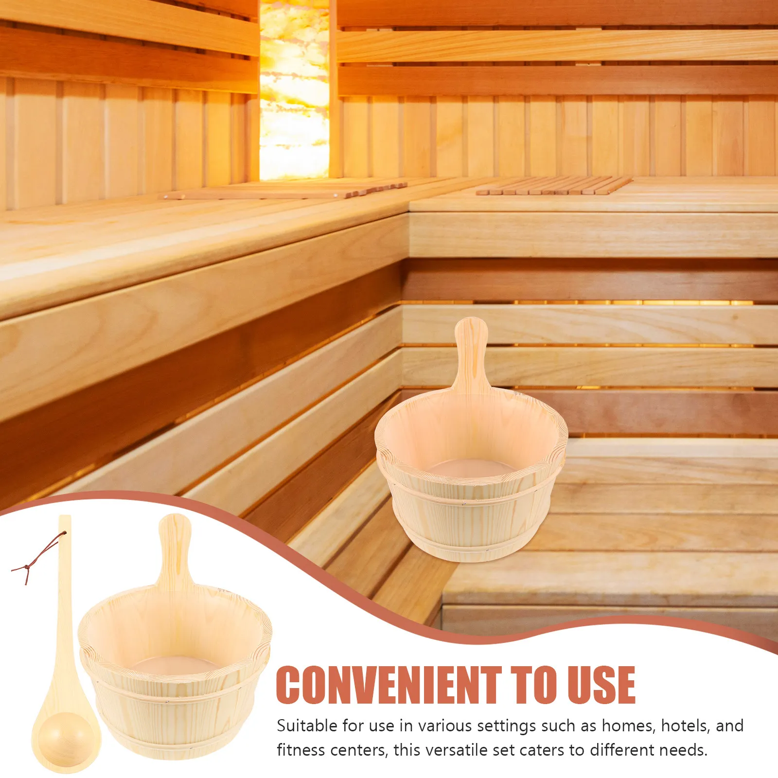 1Set Wooden Sauna Bucket Set Quality Crafted Wood Barrel for Bathing Spa Steam Room Decorative Sauna Room Bucket Scoop