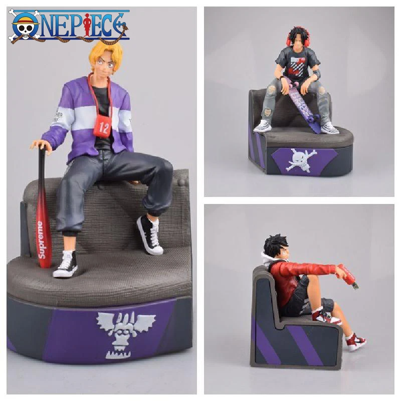 

One Piece Anime Figure GK Fashion Style Three Brothers Monkey D Luffy Ace Sabo PVC Sofa Action Figure Collectible Model Toy Doll