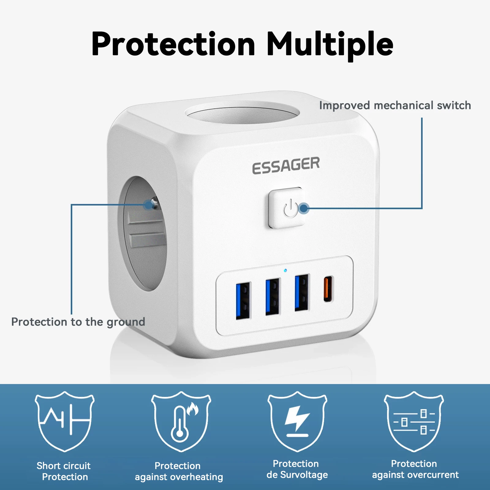 Essager All-in-One 7-Port Wall Charger with 3 AC Outlets EU Plug Fast Charger for Laptops MacBooks iPhones Huawei Travel Charger image 4