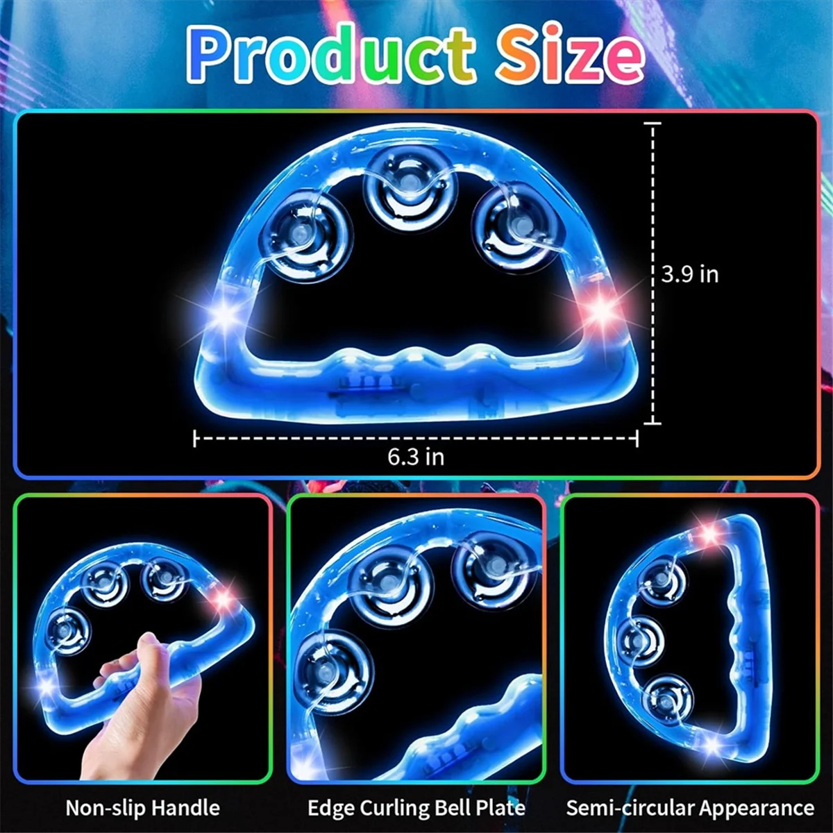 12 Pieces Light Up LED Tambourine, Musical Flashing Tambourine Glow Tambourines Handheld Percussion Instrument