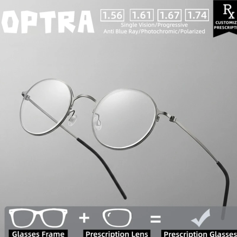 

OPTRA Vintage Oval Titanium Ultralight Photochromic Myopia Eyeglasses AntiBlue Ray Glasses Custom Prescription Optical Eyewear