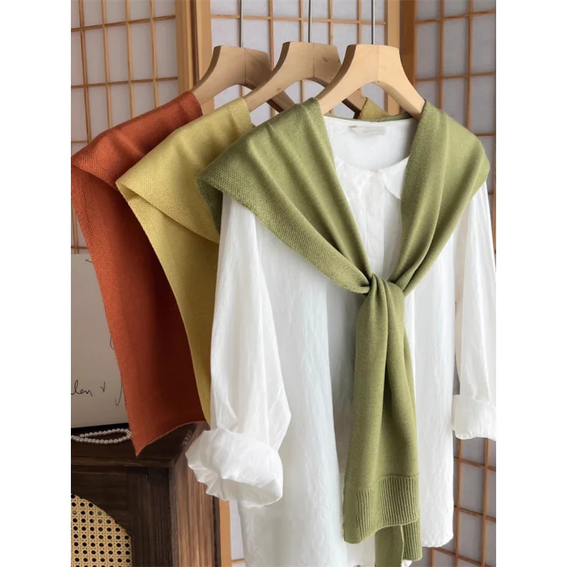 

2025 однотонная вязаная шаль, тонкая офисная шаль с кондиционером, защита шеи, теплый женский шарф, женский роскошный дизайнерский шарф