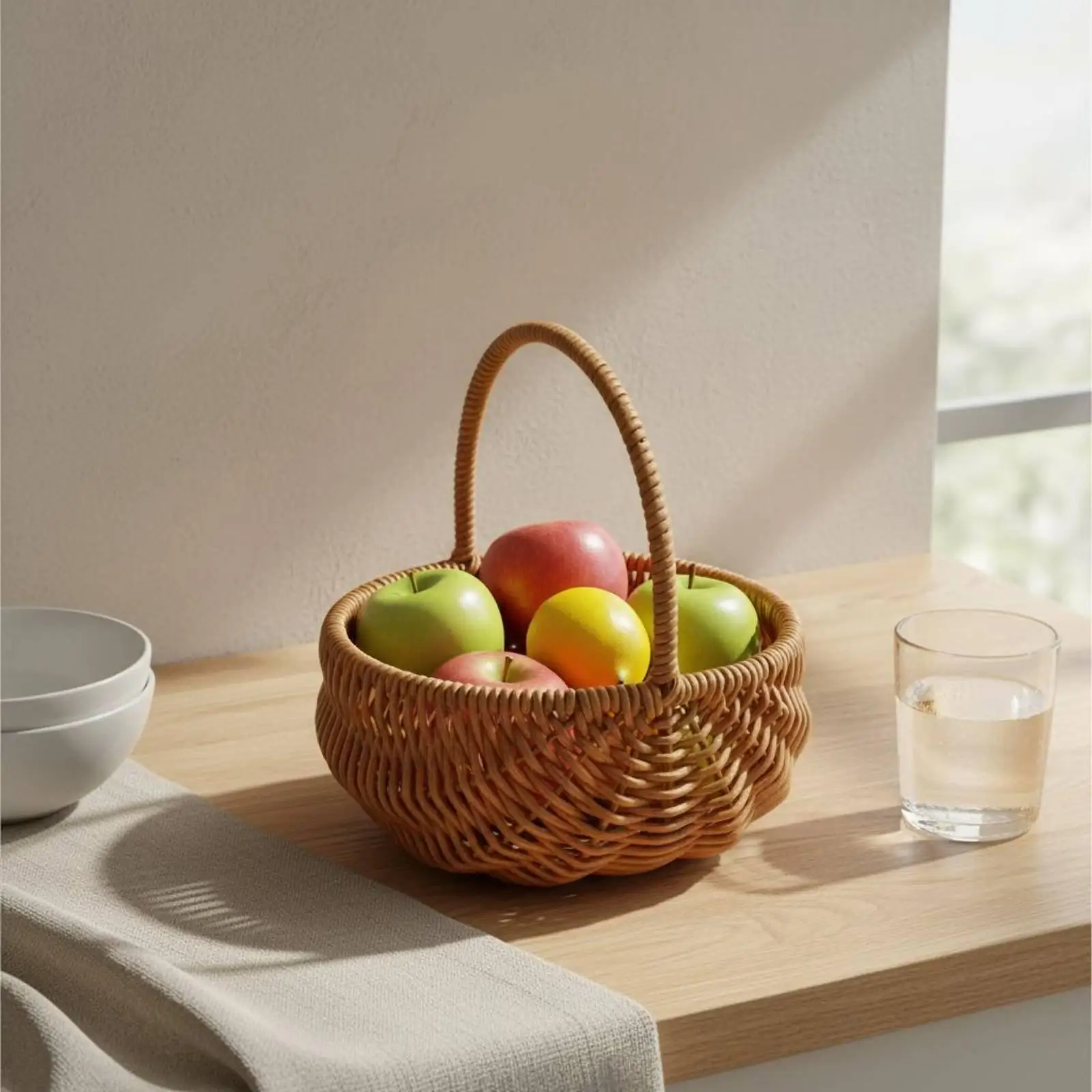 Braided Plastic Basket for Picnic Serving Kitchen Storage Floral Arrangement Cute Household Organizer
