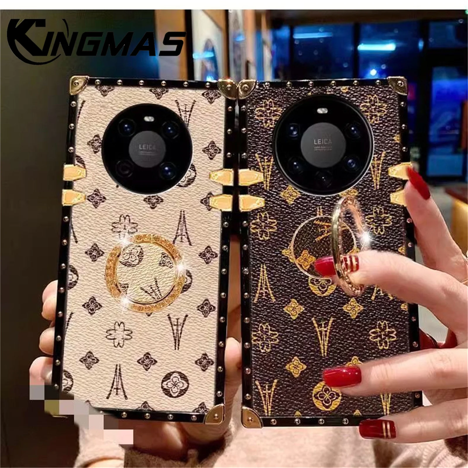 KINGMAS Luxury Fashion Glitter Ring Leather Case For Huawei P50 P50 Pro Mate50 Mate50 Pro Phone case Holder Shockproof Cover