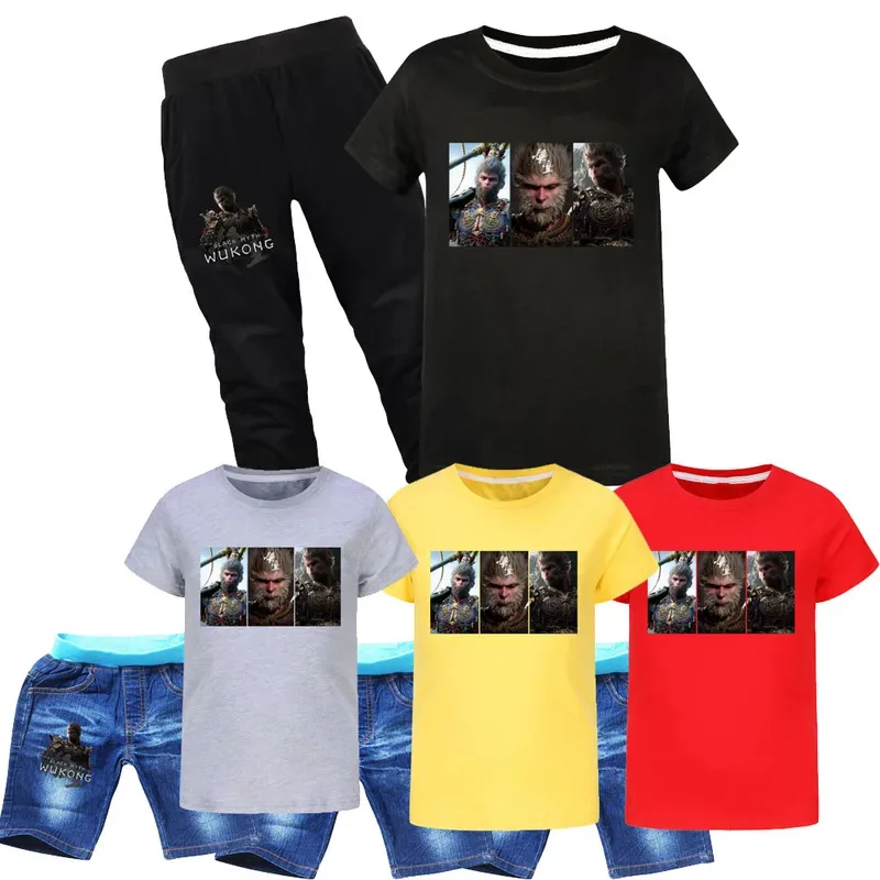

Game Black Myth Wukong Print T-shirt+pants Suits Boys Fashion Attire Top+jens Set Girls Festival Birthday Outfit Kids Sportswear