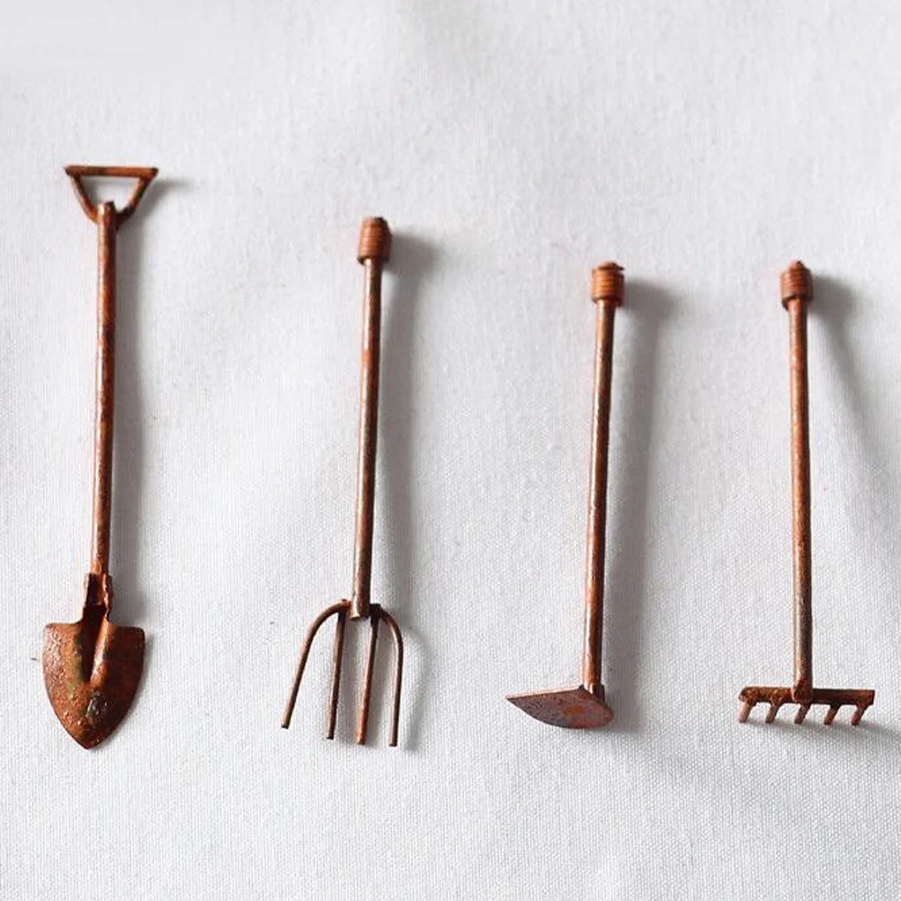 

4 Pcs Small Decoration Microlandscape Tools Garden Accessories Zinc Alloy Miniatures