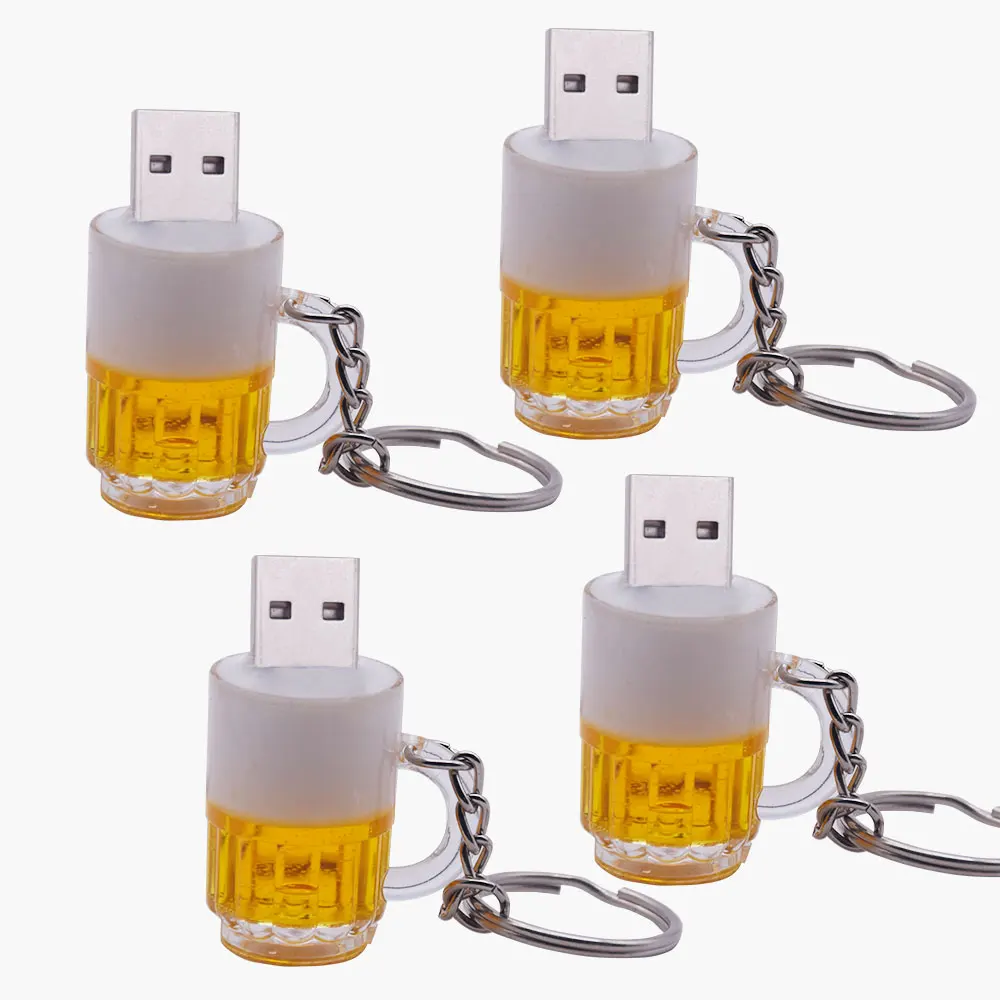 USB 크리에이티브 맥주 머그잔 플래시 드라이브, USB 2.0, 128GB, 64GB, 펜드라이브, 8GB, 16GB, 32GB 메모리 스틱, 4GB 무료 키 체인, 외부 스토리지 선물