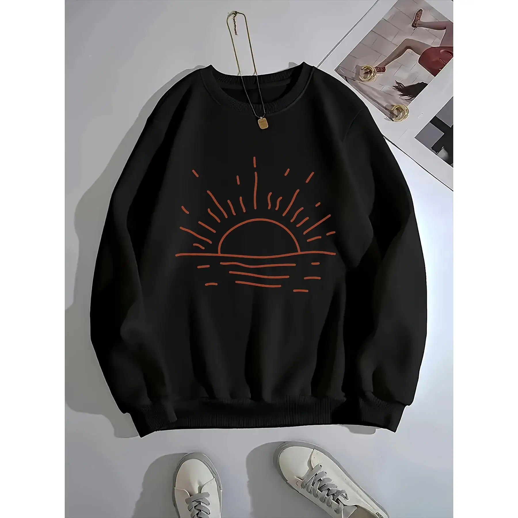 

Minimalist Sunset Sweatshirt Unisex Sunrise Beach Graphic Pullover Ocean Horizon Nature Lover Cotton Top Aesthetic Gift