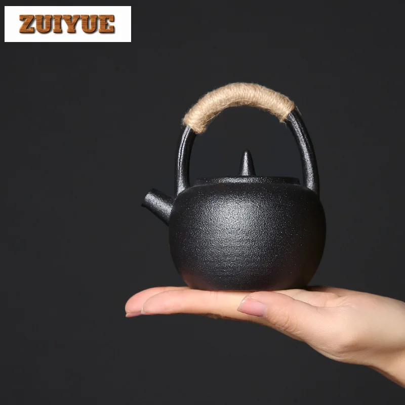 200ml Japanese Coarse Pottery Girder Pot Retro Mini Ceramic Trumpet Teapot Handmade Stone Tea Maker Kettle Kung Fu Tea Set Gift