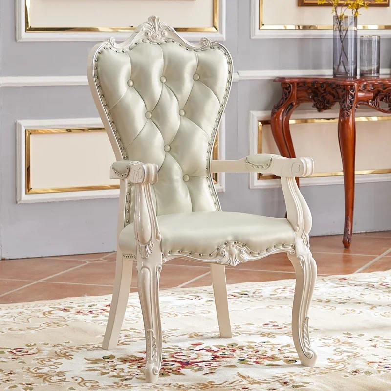 European Solid Wood Chair Princess Desk Chair Leather American Simple Home Backrest Comfortable Dining Chair Armchair view 5