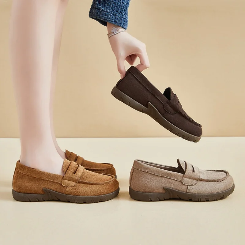 

Retro One-foot Small Leather Shoes for Women, Versatile Driving Shoes, Thick-soled Trendy Casual Shoes, Spring and Autumn