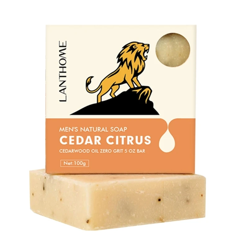 Men Soap Bar Cedar Citrus Men Natural Soap Smelling Clear Skin Face Cleanser Cleansing Body Wash Soap Skincare 100g