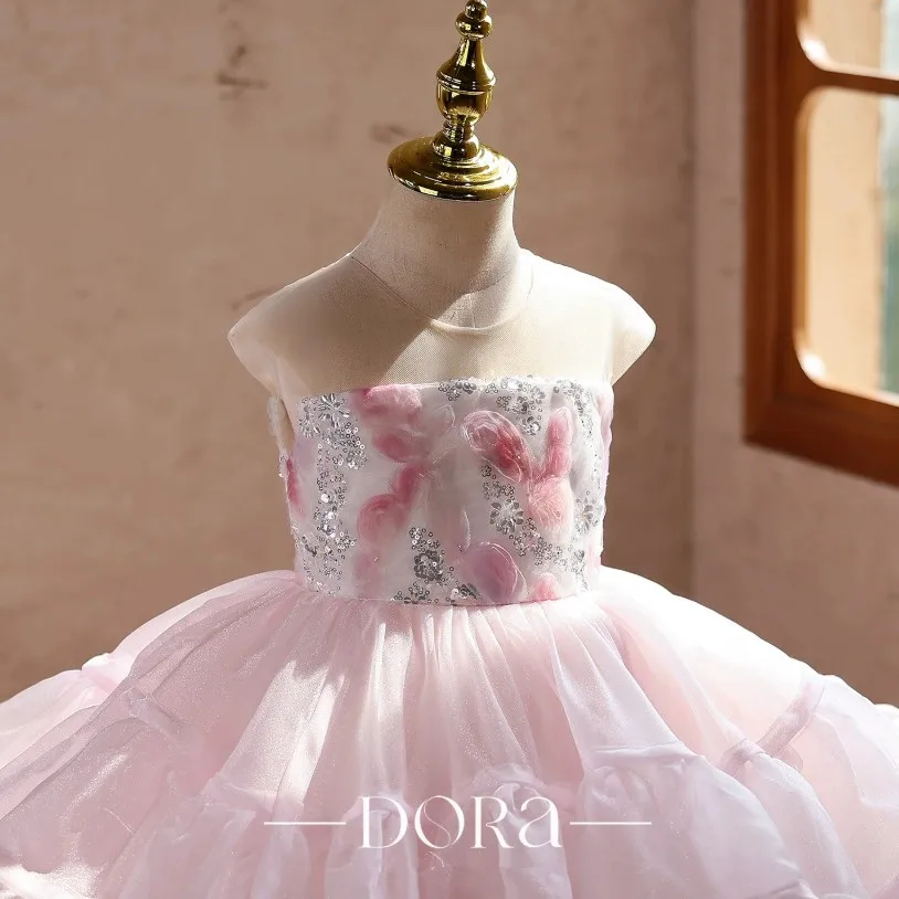 Kinderkleid mit Pailletten, Festkleid aus Satin und Tüll, langes Abendkleid für Hochzeit, Geburtstagsfeier, Auftritt, Mädchenkleid 4 bis 5 Jahre – Detail 7