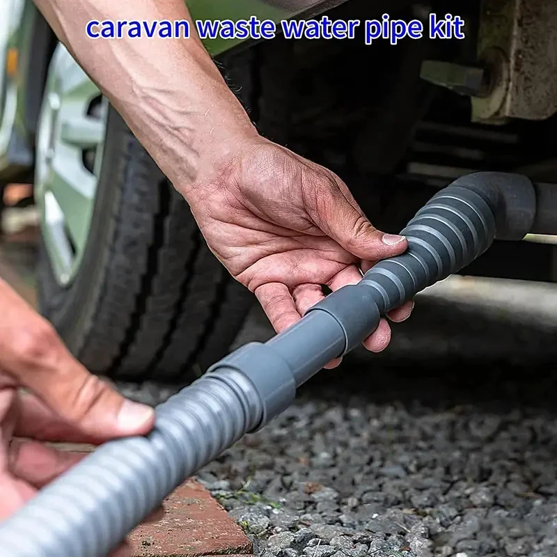 Mangueira de Esgoto Dobrável para RV 3/5m – Kit à Prova de Vazamentos com Adaptador Ajustável e Abraçadeira, Acessórios para Caravanas e Trailers
