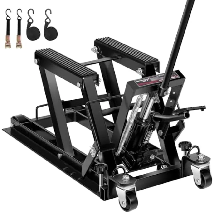 

1500 LBS Hydraulic Motorcycle Lift Jack, Heavy-Duty Steel ATV Lift Stand with Wheels and Handle, for Motorcycles, Dirt Bikes, A