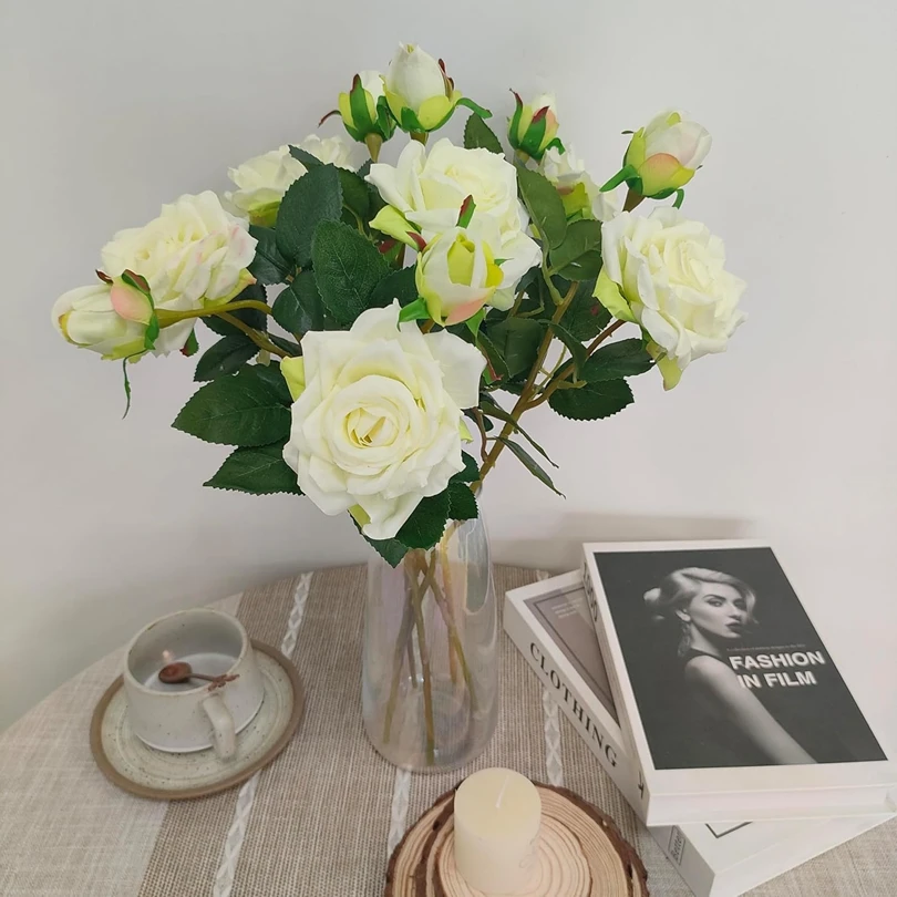

10pcs Artificial Flowers Silk Roses Beautiful Branch Vase Home Room Wedding Decorations Retro Autumn Fake Plants Christmas Decor