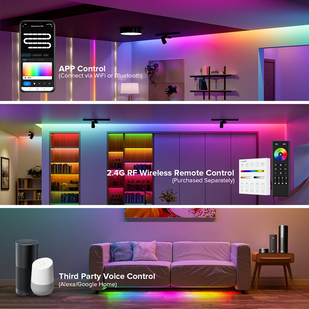 Tuya Wifi LED Controller RGBIC LED Controller Work With BT Google Home Alexa for WS2811 WS2812B WS2815 FCOB Addressable Led Stri