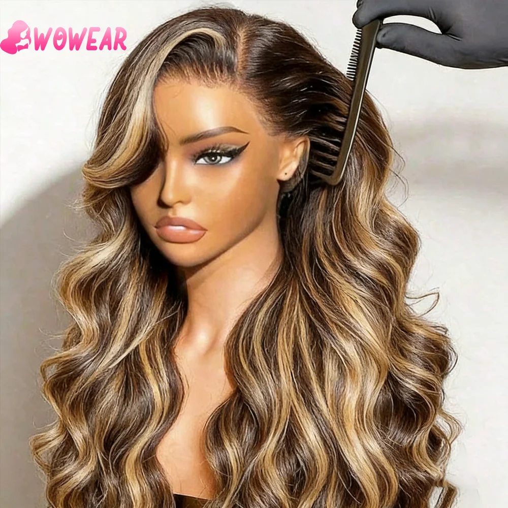 

Цветной парик из натуральных волос с HD-кружевом 13x6, парик с кружевной передней частью 13x4, парик с эффектом Body Wave, цвет 4/27, медово-русый омбре