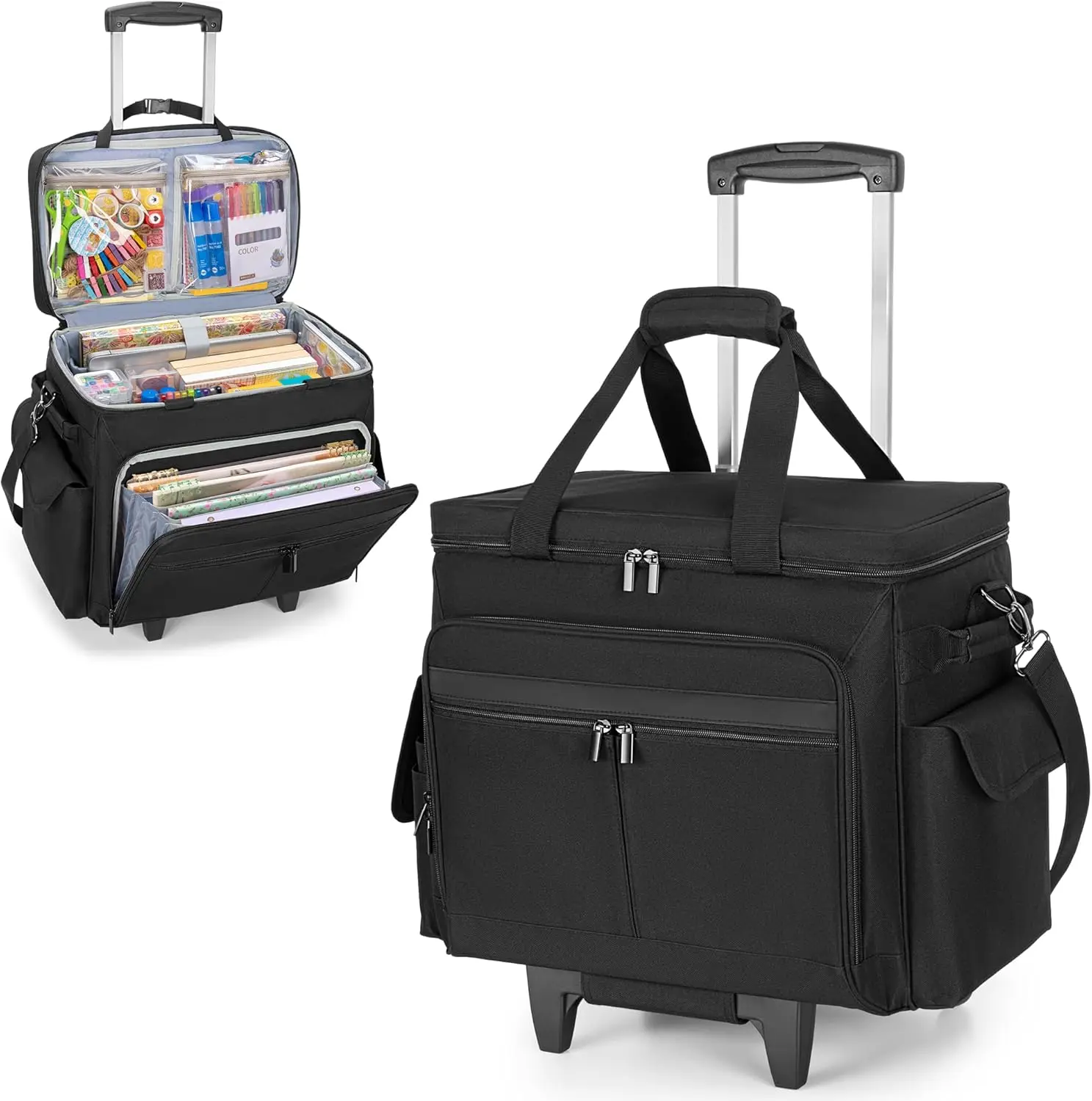 

Expandable Rolling Craft Organizer with Detachable Trolley for Scrapbooking and Art Supplies Storage