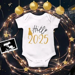 Hello 2025 Newborn Baby Bodysuit Cotton Short Sleeve Infant Rompers Body Baby Boys Girls New Year Ropa Clothes Christmas Gift