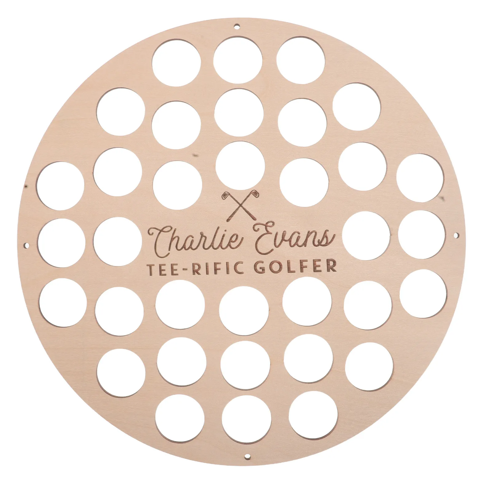Wooden Golf Ball Display Rack 34 Hole Circular Design Space Saving Golf Ball Storage Stand for Tabletop Countertop Wall Mount