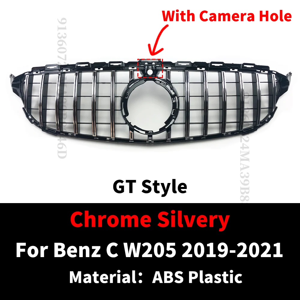 GT Style Frontgrill Stoßstangengrill für Mercedes W205 Benz C C205 S205 C43 2014–2021 wie C260 C250 C180 C200 C300 Sport Tuning – Detail 14