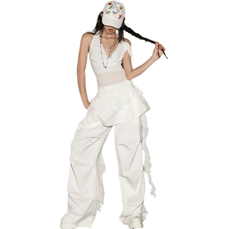 

Мода 2025 года, лето, новый продукт, женская одежда, однотонная сексуальная индивидуальная футболка с универсальным дизайном и нерегулярной талией для женщин