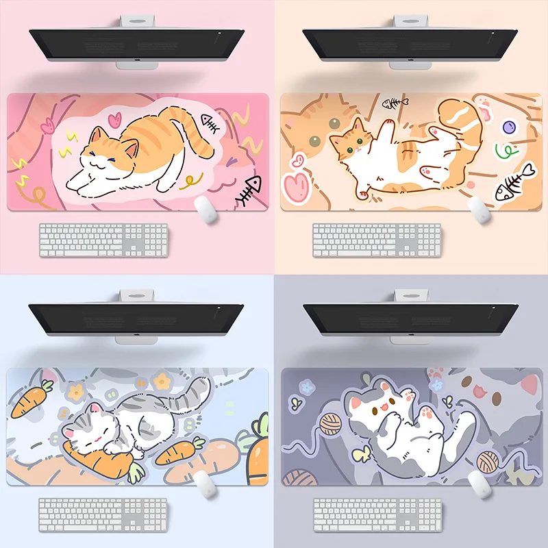 

900*400*3mm Extra-large Cute Cat Desk Mouse Pad, Thickened Mouse and Keyboard Pad for Student Dormitory Computers Girls and Boys