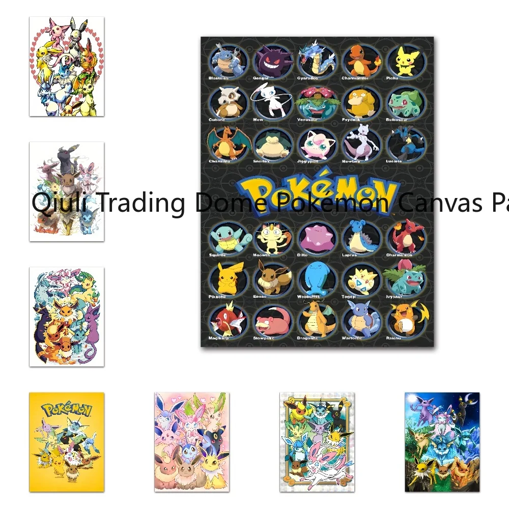 

Pokemon Canvas Artwork Eevee Painting Wall Stickers Modern Home Gifts Kid Action Figures Cartoon Character Picture Decorative