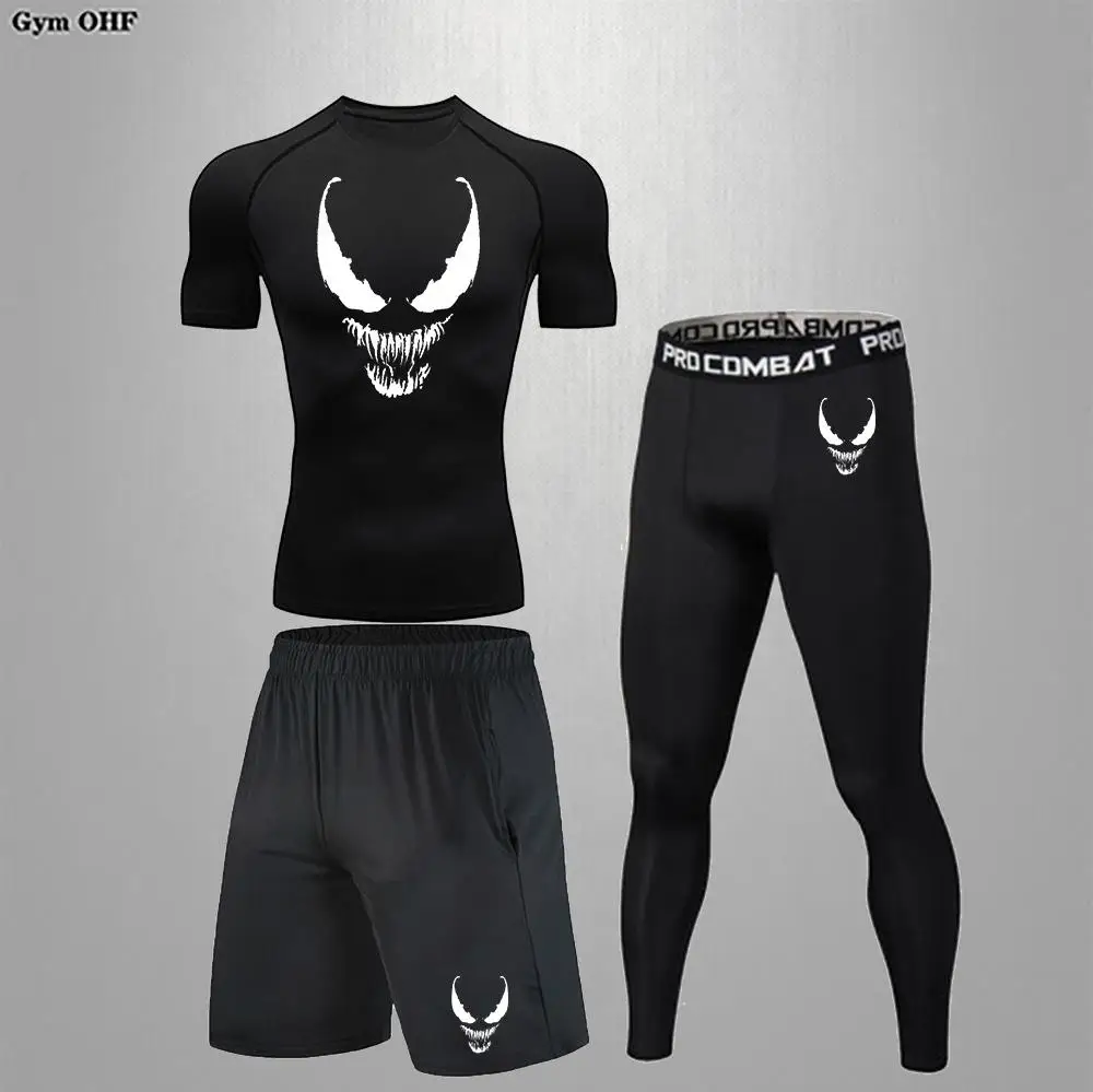 

Men's Tracksuit Gym Fitness Compression Sports Suit 3 Pcs Set Clothes Running Jogging Quick Dry Wear Exercise Workout Tights