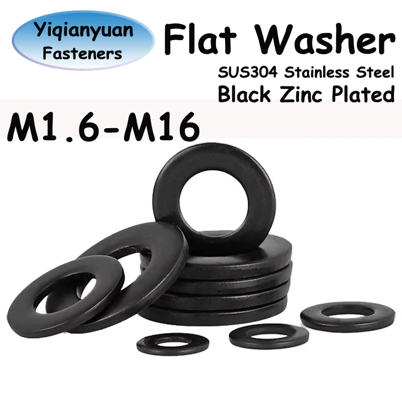 

Yiqianyuan M1.6 M2 M3 M5 M6 M8 M10 M12 M14 M16 SUS304 Stainless Steel Shims Thin Flat Washers Gasket Meson Black Zinc Plated