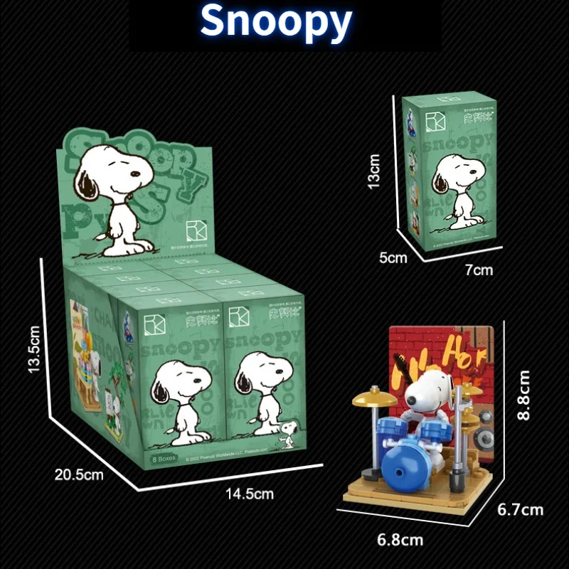 Bloques de construcción de Snoopy genuino, caja de rompecabezas de vida multifacética, bloques de construcción de plástico de dibujos animados,