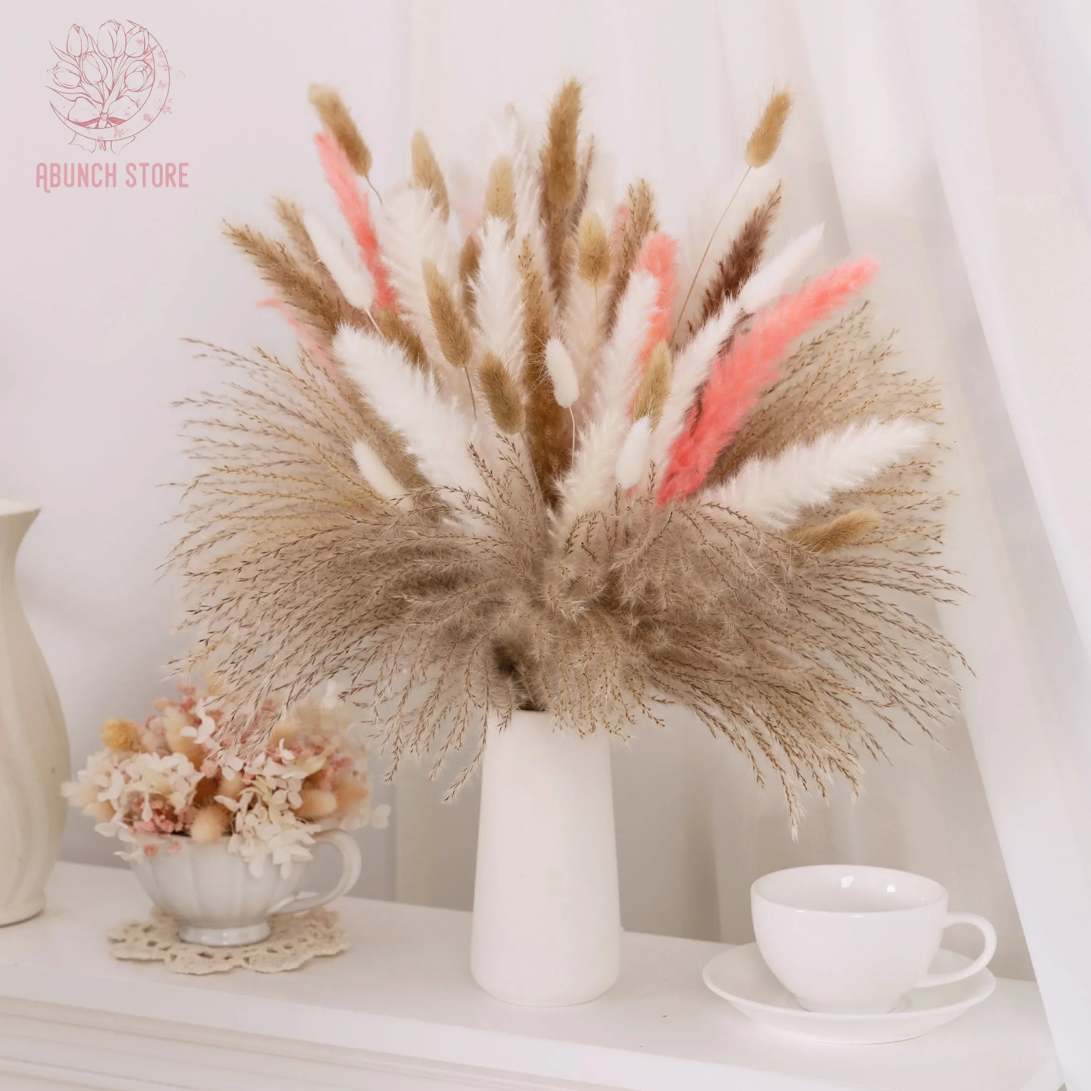 Natural Pampas Dried Flowers Wedding Bouquet Decor Fluffy Bunny Rabbit Tail Grass Boho Home Rustic Christmas Party Arrangement