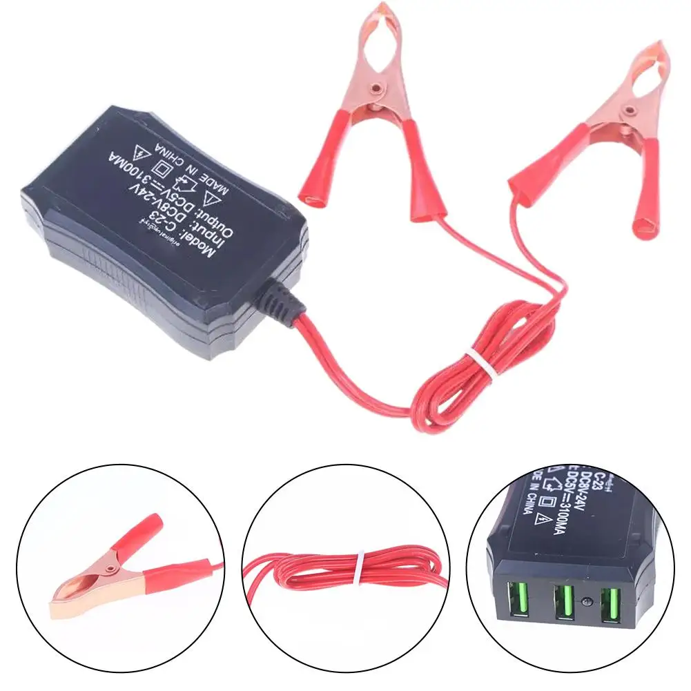 Multiple Port Charge Adapter for Car Battery 12V 24V to 5V Type-C USB Converter Charging Adaptor