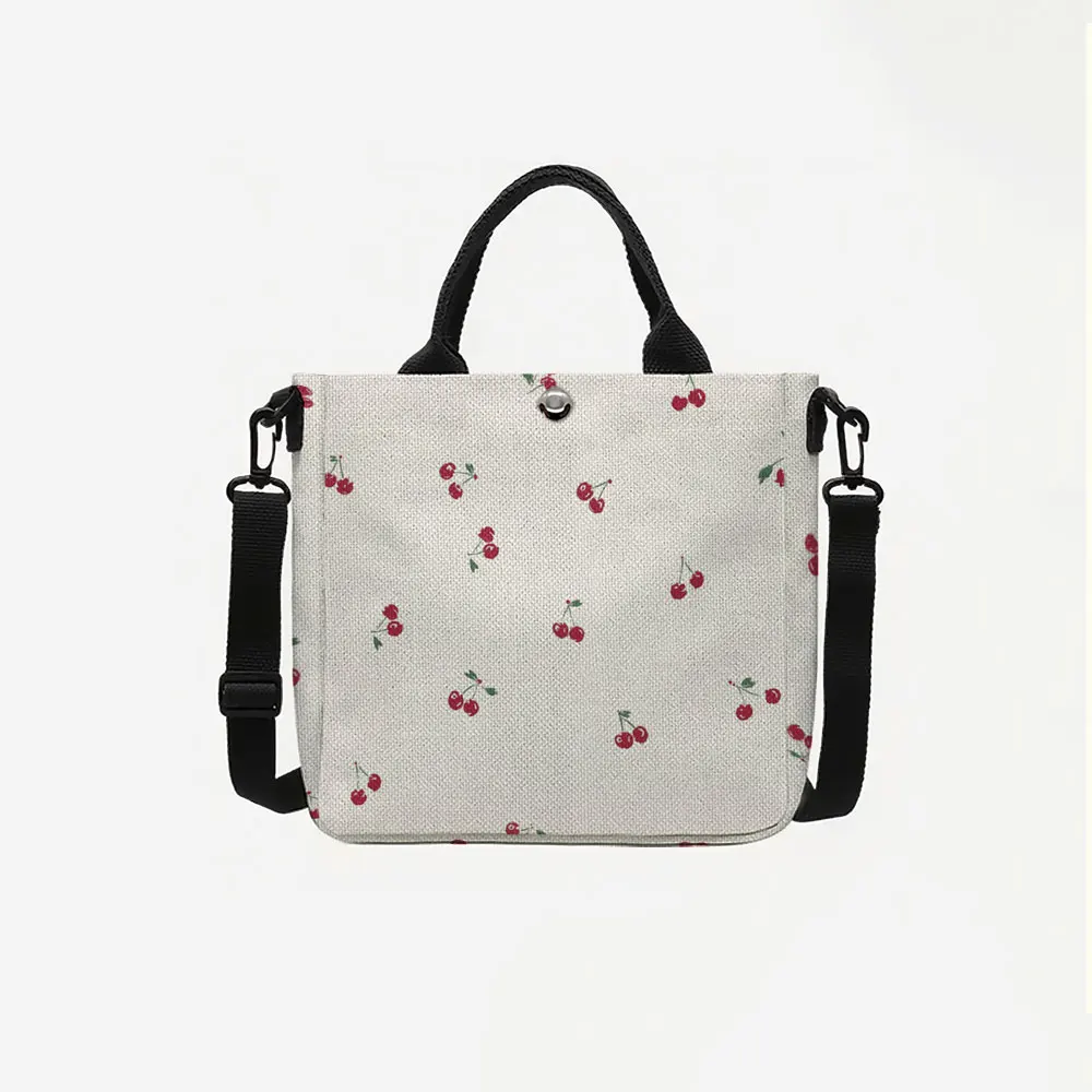 Cherry Print Tote Bag, Detachable Strap Crossbody Handbag For Daily Work Shopping