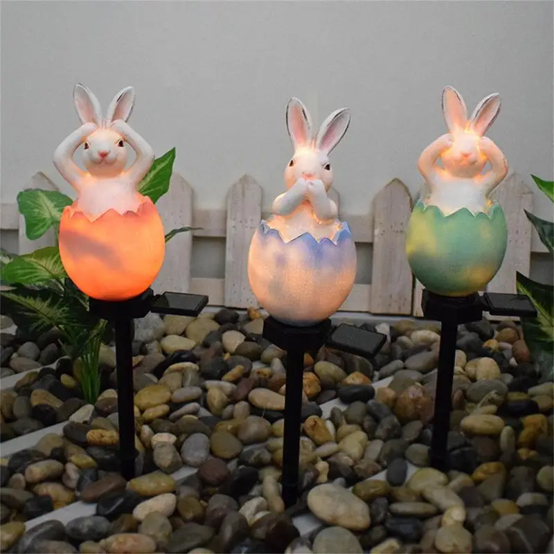 

Rabbit Garden Light Solar Ground Stake Lights Waterproof LED Decorative Landscape Lamp Resin Easter Egg Garden Decor Driveway