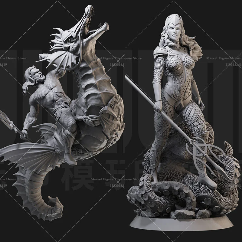 1/24 1/18 مقياس آرثر أكوامان ميرا أكواومان أتلانتس الملك الملكة الجارديان لتقوم بها بنفسك الذاتي تجميعها GK ثلاثية الأبعاد الراتنج غير معلمة دمية #1